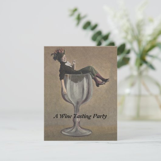 ワイングラスのパーティの招待状のヴィンテージのおもしろいの女性 招待状 (スタンド正面)