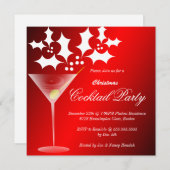 ワイングラスのヒイラギのクリスマスのパーティの招待状 招待状 (正面/裏面)