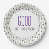 ワイングラスのメルロバブルイラストレーションパターン ペーパープレート (正面)