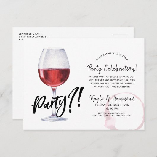 ワイングラスのユーモア | なんでもパーティーの招待状 ポストカード (正面/裏面)