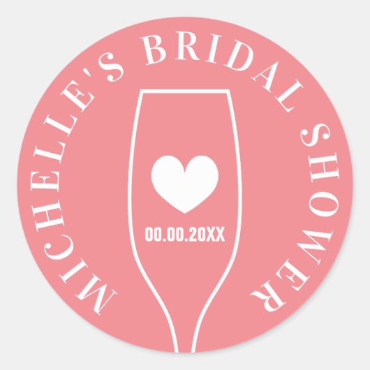 ワイングラスのロゴ付きサンゴブライダルシャワーのシール ラウンドシール (正面)