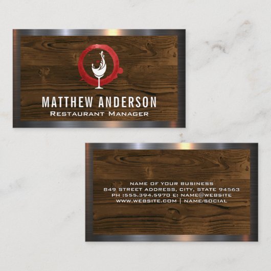 ワイングラスのロゴ |ワインリングや輪染色 名刺 (正面/裏面)