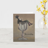 ワイングラスのヴィンテージのおもしろい旅行メッセージカードの女性 カード (黄色い花)