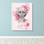 ワイングラスの女性顔シュールスケッチアート キャンバスプリント (インサイチュ (ウッドフロア))