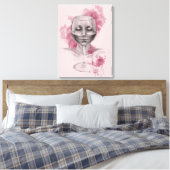 ワイングラスの女性顔シュールスケッチアート キャンバスプリント (インサイチュ (寝室))