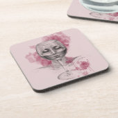 ワイングラスの女性顔シュールスケッチアート コースター (左側)