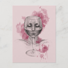 ワイングラスの女性顔シュールスケッチアート ポストカード