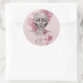 ワイングラスの女性顔シュールスケッチアート ラウンドシール (バッグ)