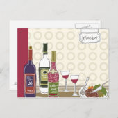 ワイングラスをテーブルに置いたワインボトル ポストカード (正面/裏面)