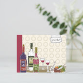 ワイングラスをテーブルに置いたワインボトル ポストカード (スタンド正面)