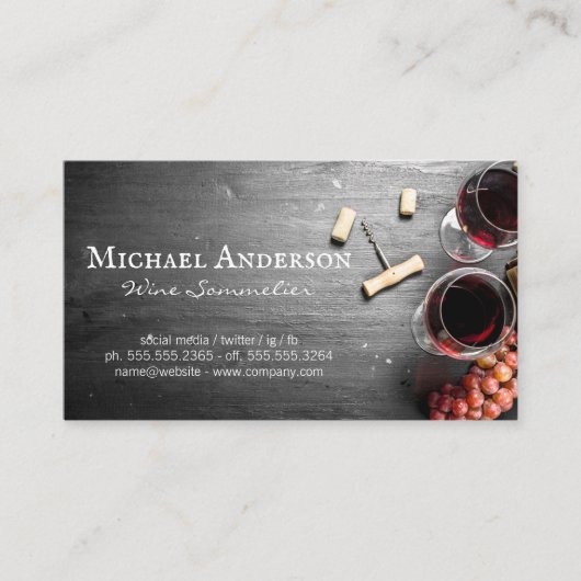 ワイングラスをテーブルに | コルクワインオープナー 名刺 (正面)