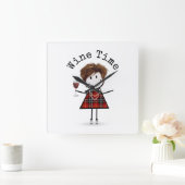 ワイングラスを持ったスティックガール スクエア壁時計 (ホーム)