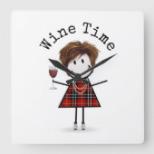 ワイングラスを持ったスティックガール スクエア壁時計 (正面)