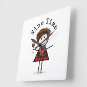 ワイングラスを持ったスティックガール スクエア壁時計 (傾斜)