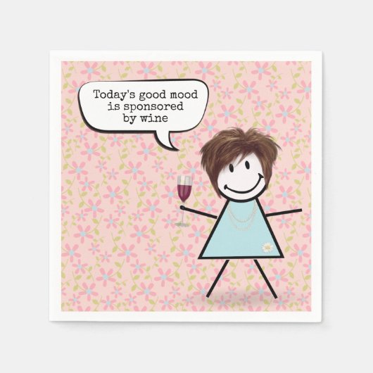 ワイングラスを持ったスティックガール スタンダードカクテルナプキン (正面)