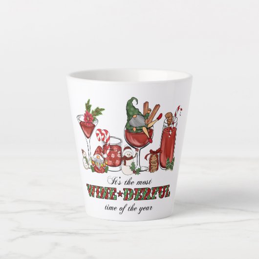ワイングラスを持つキュートな北欧クリスマス格言 カフェラテマグ (正面)