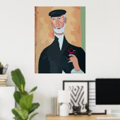 ワイングラスを持つフランス人の老人 ポスター (ホームオフィス)