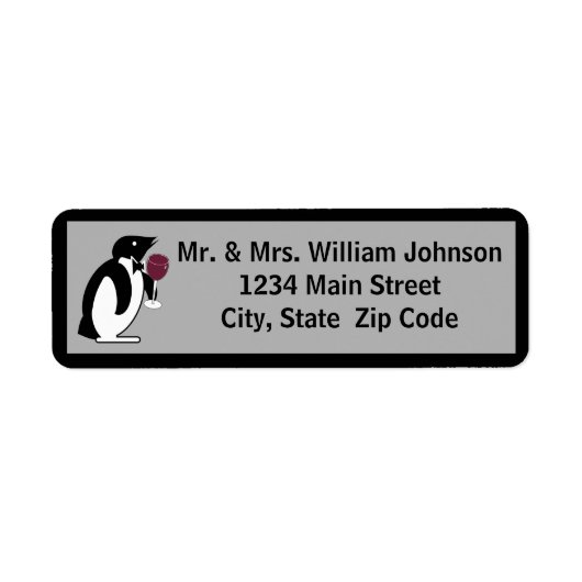 ワイングラスを持つペンギン ラベル (正面)