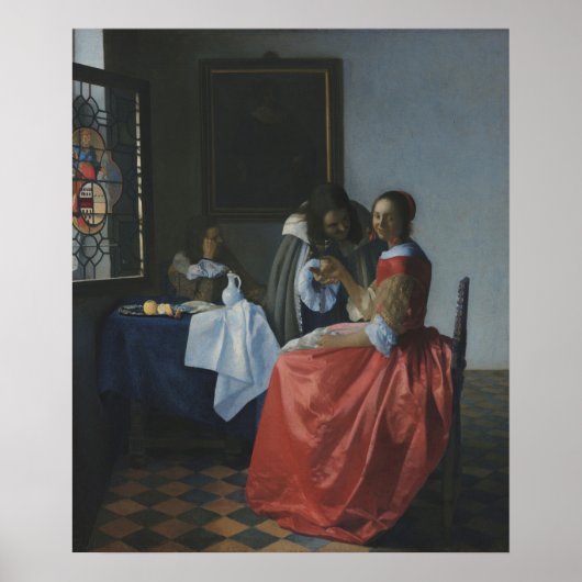 ワイングラスを持つ女の子 – Vermeer ポスター (正面)