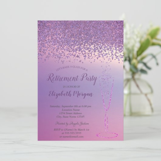 ワイングラスエレガントパープルダイヤモンドリタイア 招待状 (スタンド正面)