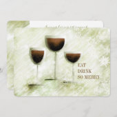 ワイングラスグルメフードクリスマスディナーパーティー シーズンカード (正面/裏面)