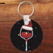 ワイングラスサンタハットクリスマスワインラバーギフト キーホルダー (正面)