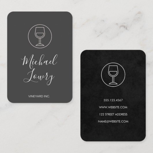 ワイングラスシンプルブラックグレー 名刺 (正面/裏面)