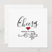 ワイングラスハートミニマリストを結合する応援 招待状 (正面/裏面)