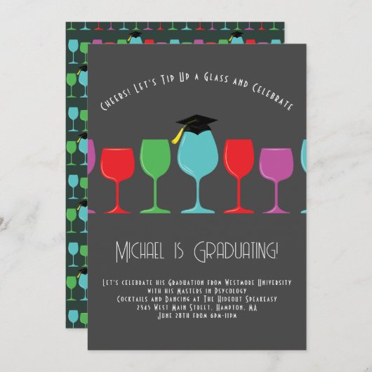 ワイングラスバー卒業パーティー招待状 招待状 (正面/裏面)