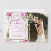 ワイングラスフローラブライダルシャワー写真 招待状 (正面)