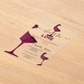 ワイングラスフローラブルゴーニュブライダルシャワー アクリル招待状 (レイダウン)