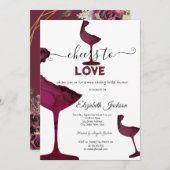 ワイングラスフローラブルゴーニュブライダルシャワー 招待状 (正面/裏面)