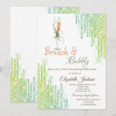 ワイングラスボトルグリーンドリップスブランチ&バブリー 招待状 (正面/裏面)
