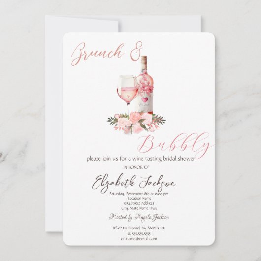 ワイングラスボトルバラブランチ&バブリー 招待状 (正面)