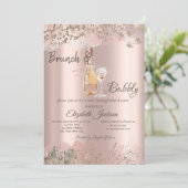 ワイングラスボトルバラ金ゴールド縁どブライダルシャワー 招待状 (スタンド正面)