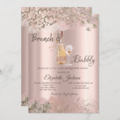 ワイングラスボトルバラ金ゴールド縁どブライダルシャワー 招待状 (正面/裏面)