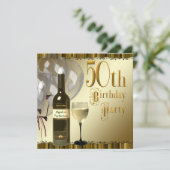 ワイングラスボトルブラック金ゴールド50th誕生日パーティー 招待状 (スタンド正面)