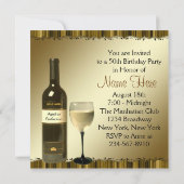 ワイングラスボトルブラック金ゴールド50th誕生日パーティー 招待状 (裏面)