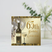 ワイングラスボトルブラック金ゴールド65th誕生日パーティー 招待状 (スタンド正面)