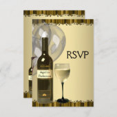 ワイングラスボトル金ゴールド50th誕生日パーティーRSVP 出欠カード (正面/裏面)