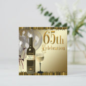 ワイングラスボトル金ゴールド65th誕生日パーティー 招待状 (スタンド正面)