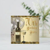 ワイングラスボトル金ゴールド70th誕生日パーティー 招待状 (スタンド正面)