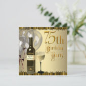 ワイングラスボトル金ゴールド75thバースデーパーティー 招待状 (スタンド正面)