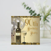 ワイングラスボトル金ゴールド90th誕生日パーティー 招待状 (スタンド正面)