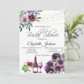 ワイングラスライトバイオレットフラワーズブライダルシャワー 招待状 (スタンド正面)