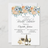 ワイングラスライトバラダスティブルーブライダルシャワー 招待状 (正面)