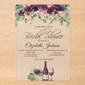 ワイングラスライトブルゴーニュバラブライダルシャワー アクリル招待状 (正面)