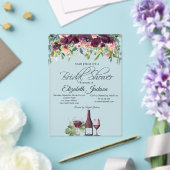 ワイングラスライトブルゴーニュバラブライダルシャワー アクリル招待状 (インサイチュ (ウェディング))