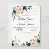 ワイングラスライトブルーバラブライダルシャワー 招待状 (正面)