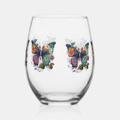 ワイングラスレトロ蝶と花 ステムなしワイングラス (右)